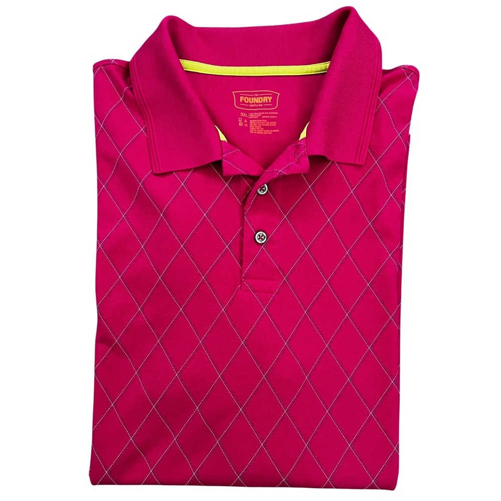 The Foundry Supply Co. Men's 3XL Pink Argyle Golf Polo Shirt